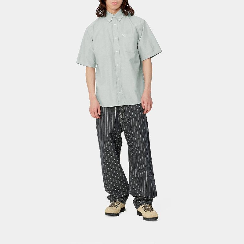 Carhartt WIP SS24 S/S Рубашка Braxton Однотонная Свободный крой Короткий рукав С передним карманом Унисекс рубашки Парково-зеленый I031454-25H-XX