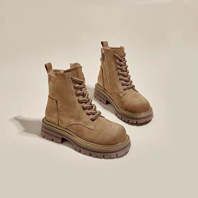 Женские ботинки Мартин, осенние новые, коричневые, с увеличением роста, в стиле милитари, ковбойские, на толстой подошве, летние короткие ботинки