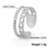 Double Layered Ring with Clear Zircon Heart Pendant Chain Stainless Steel Gold Open Adjustable Finger Ring Women Jewelry