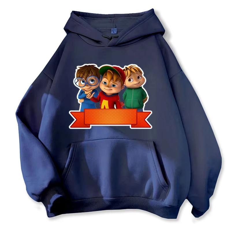 Мультяшное худи Элвин и бурундуки Зеленая Красная Темно-синяя Футболка Camisa S/P Промо к фильму Анимация Толстовки с длинным рукавом