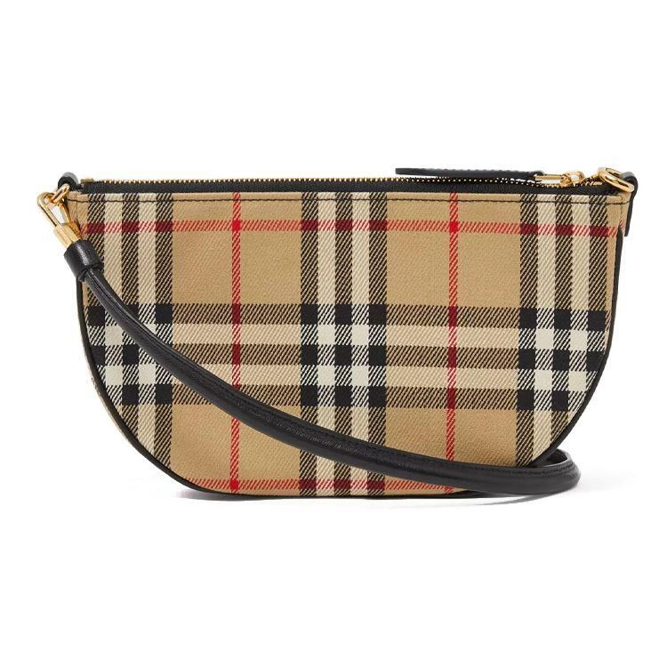 Burberry Сумка-подмышечная сумка-полумесяц в клетку с тиснением логотипа Olympia, холщовая и кожаная сумка-тоут, сумка через плечо, женские сумки, Классический бежевый 80434051