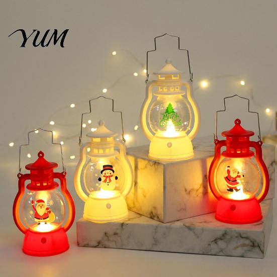 Holiday Gift for Children Christmas Lantern Night Light, Retro Santa/Snowman/Tree Handheld Oil Lamp with Festive Party Decoration Warm LED,