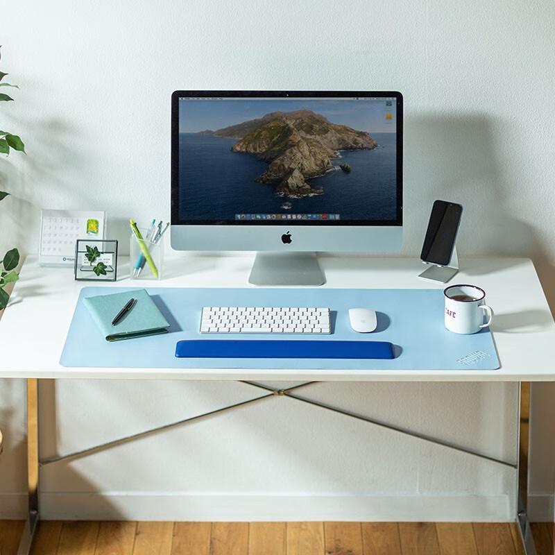 Large Desk Mat, Big Computer Mouse Pad for And Rollable And Portable, Non-Slip Base, PU Leather Easy to Clean, Portable, Sky Blue, Large Size, 90*40