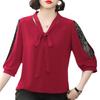 Women's Plus Size Summer Half Sleeve Lace Bottom Shirt Pullover Neck Knot Loose Pullover Shirt