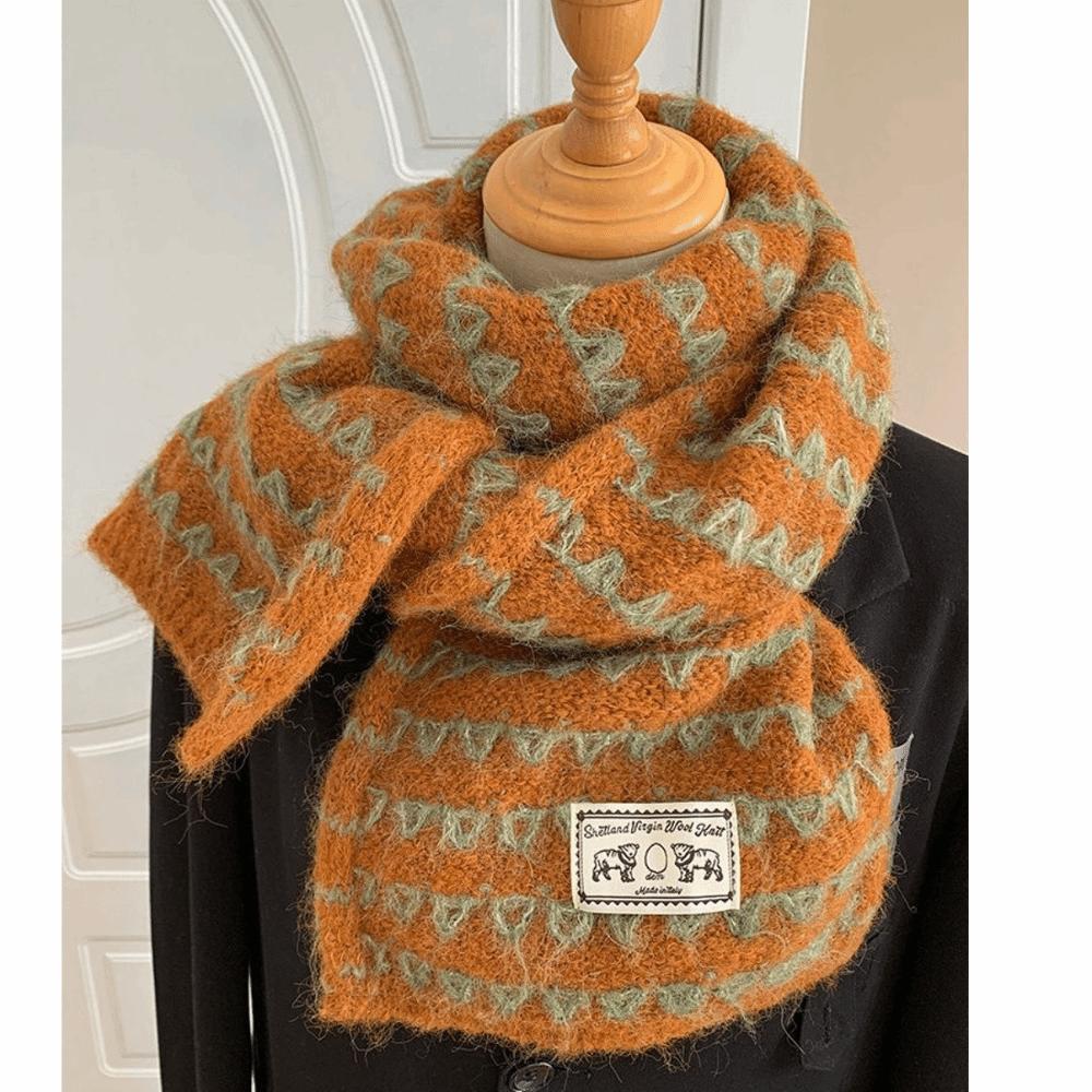 Korean Style Pumpkin Color Knitted Scarf 170cm x 25cm Fall Winter Neck Warmer  For Women