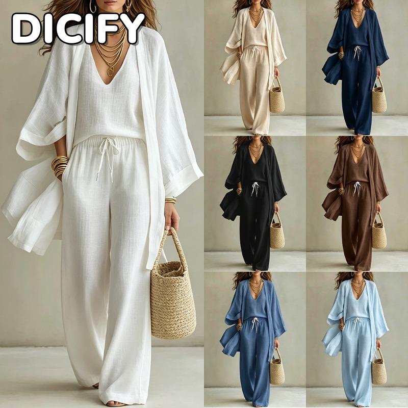 DICFY Women's Fashion Casual 3/4 Sleeves V Neck Pants Suits