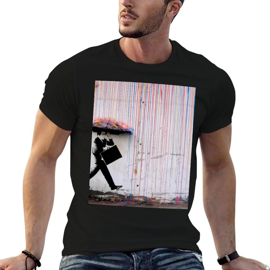 Banksy Umbrella Rainbow Happy Girl Tshirt Anime Tshirt Anime T Shirts Oversize Funny T Shirts Dark Humor Tshirt