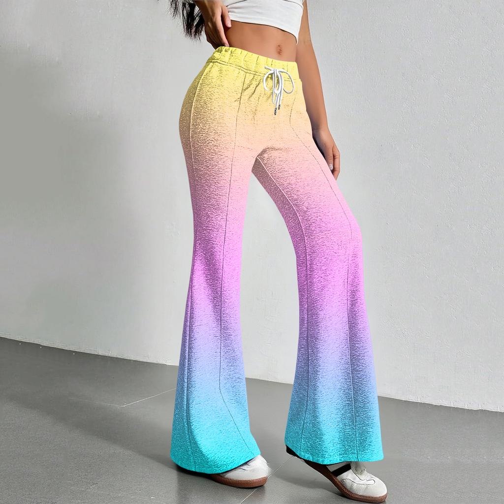 Women's Fashion Loose Drawstring Waist Gradient Printed Casual Sports Pants Casual Flared Pants