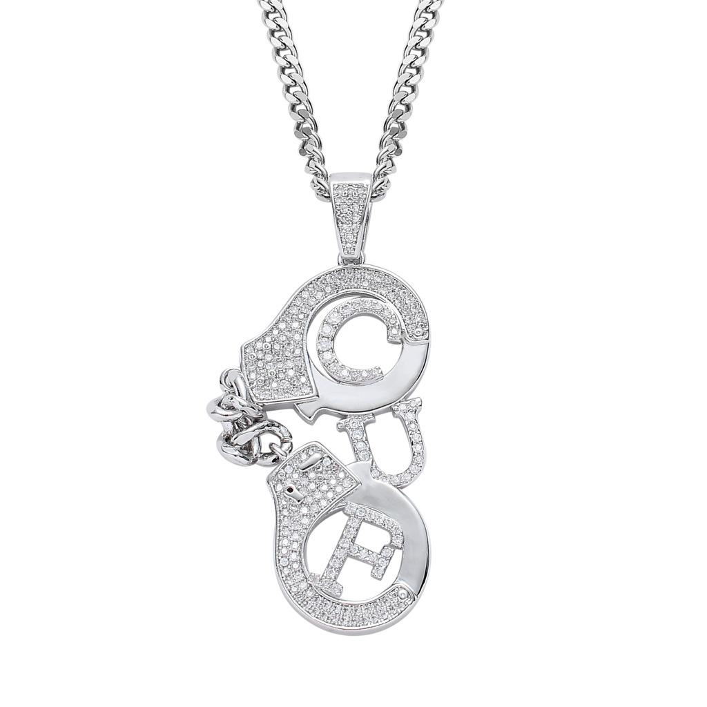 Custom Linked Ring Pendant Necklace Micro Pave CZ Hip Hop Mens Jewelry