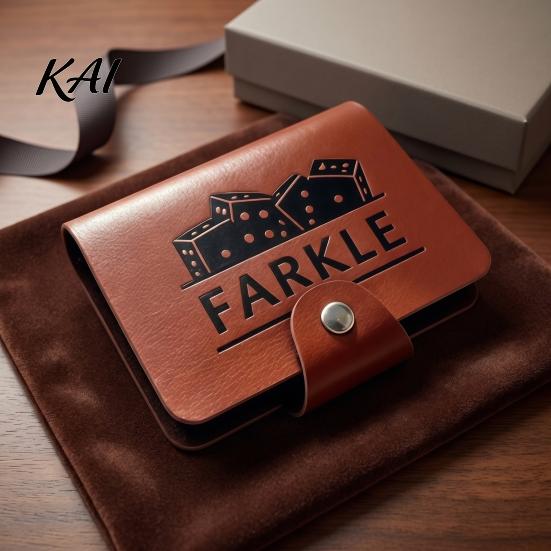 Compact Tabletop Games Farkle Dice Board Game, with Faux Leather Case, 6 Dices, Wooden Game Set Scoreboard, Portable for Travel Family Party Night