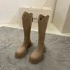 2024 Мода Женская Обувь Молния Женские Сапоги Зима Круглый Носок Теплые Однотонные Высокие Голенища Массивные Каблуки Женские Сапоги Zapatos De Mujer
