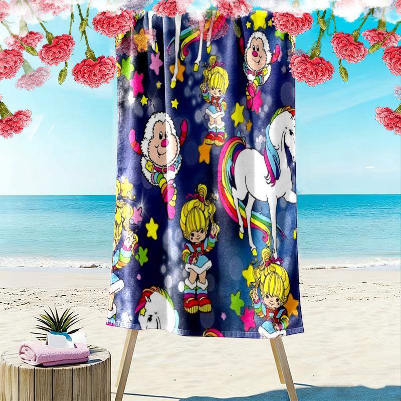 Rainbow Brite Cartoon Print Beach Towel, Large Soft Quick Dry Towel for Beach Camping Swimming