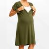 Maternity Nursing Dress V-Neck Loose Short Sleeve Midi Pregnancy Postpartum Breastfeeding Home Wear Modal Blend
