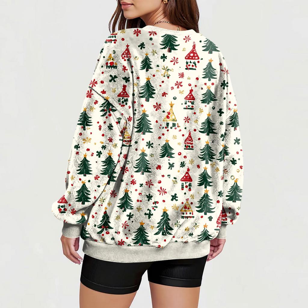 Women's V-Neck Sweatshirt Plush Solid Color Casual Fashion Long Sleeve With Pocketed Pullover Top