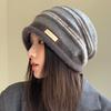 Striped Knitted Hat with Big Head Circumference Showing The Face Small Pile of Hats Versatile Warmth and Airproof Cold Hat
