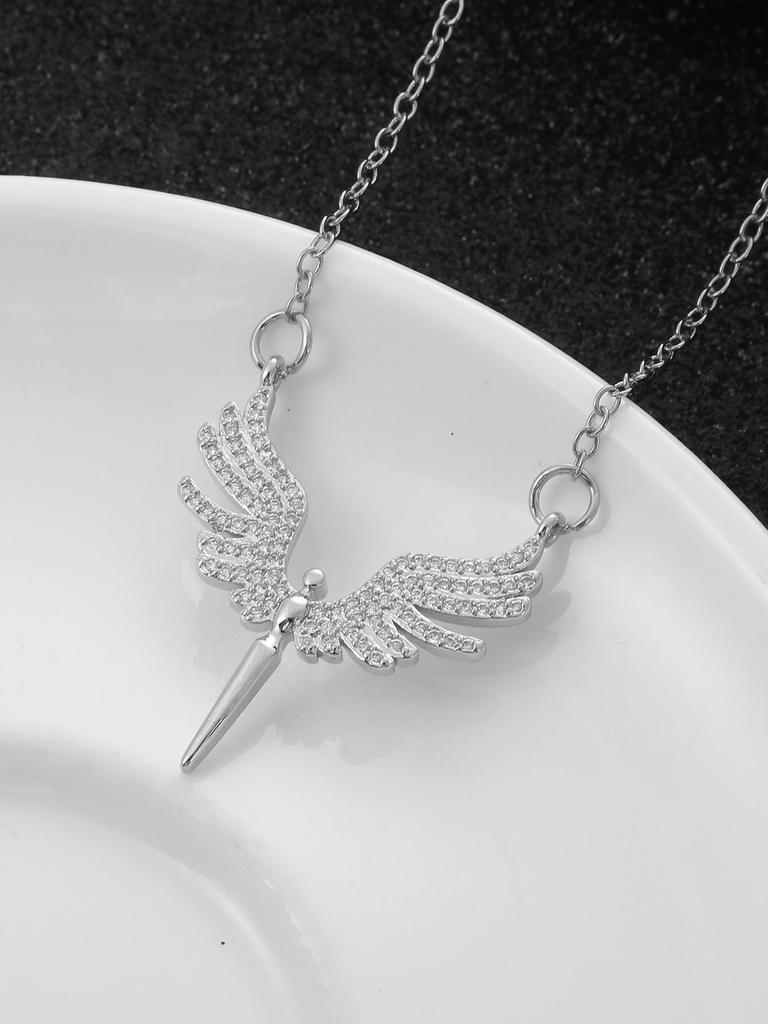 Angel Wings Zircon Bridal Jewelry Set: Necklace & Earrings