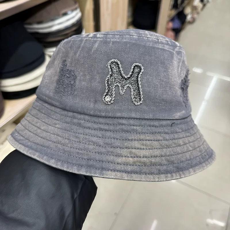 Tide brand heavy industry rhinestone M letter washed denim fisherman hat children spring and summer sunshade thin leisure basin hat versatile