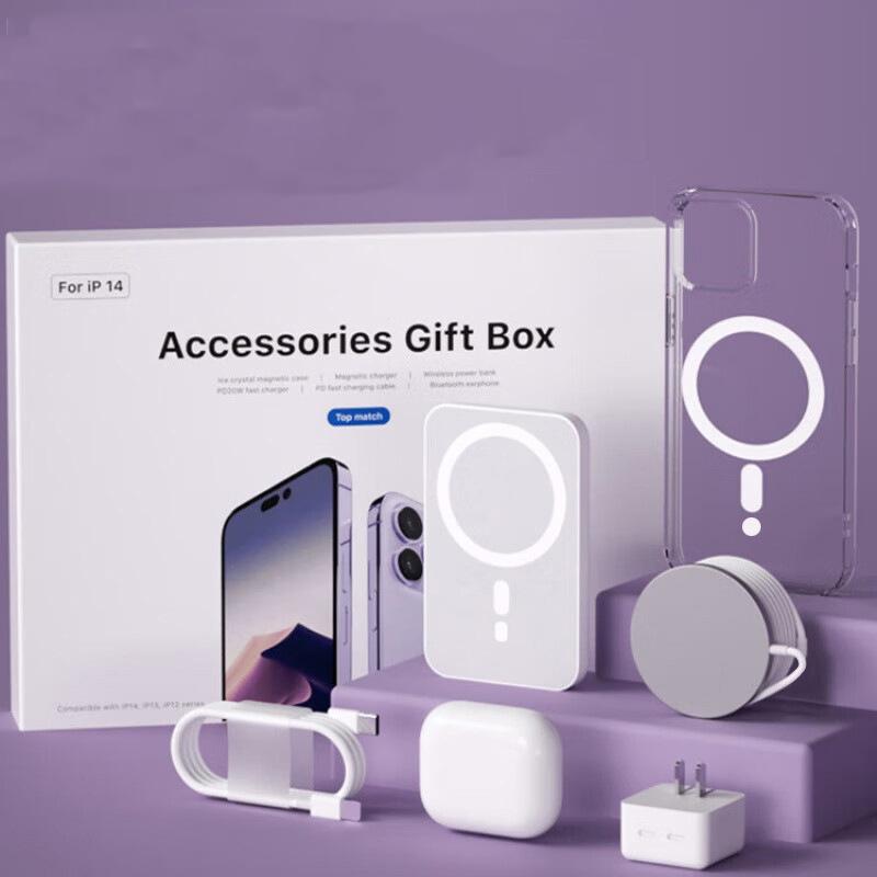 Комплект из 6 аксессуаров для iPhone 16, 15, 14 Plus, 13, 12, 11 Pro Max, прозрачный магнитный чехол, зарядное устройство Magsafe, адаптер USB-C, беспроводные наушники BT