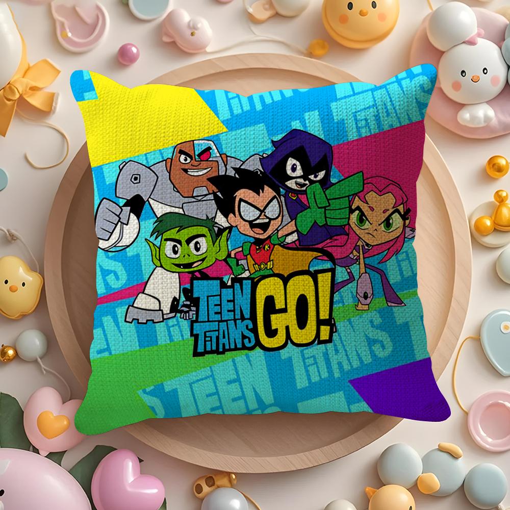 Чехол на подушку T-Teen T-Titans Go Натуральный Лен Органическая Ткань Двусторонний Принт Диван Домашний Декор Подарок Наволочка