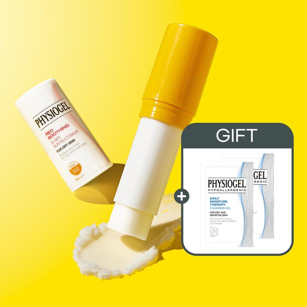 Physiogel Red Soothing AI Sun Stick Multi Balm 7g Organic Tea SPF 50+ PA++++ + (Free) Cleansing Gel 5ml X 2