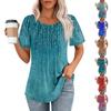 Women's Fashion Printed Casual Pleated Round Short Sleeve T-Shirt Top