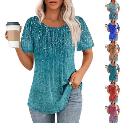 Женская модная повседневная плиссированная футболка с коротким рукавом с принтом