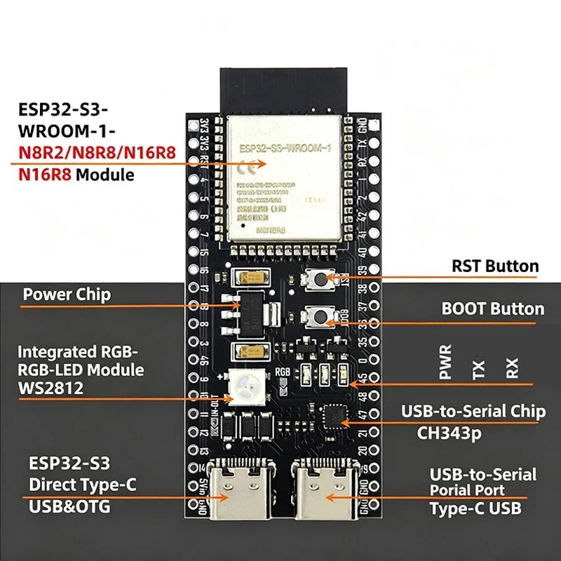 Отладочная плата ESP32-S3-N16R8 с модулем Wi-Fi Bluetooth, двухъядерный микроконтроллер, для DIY электронных проектов