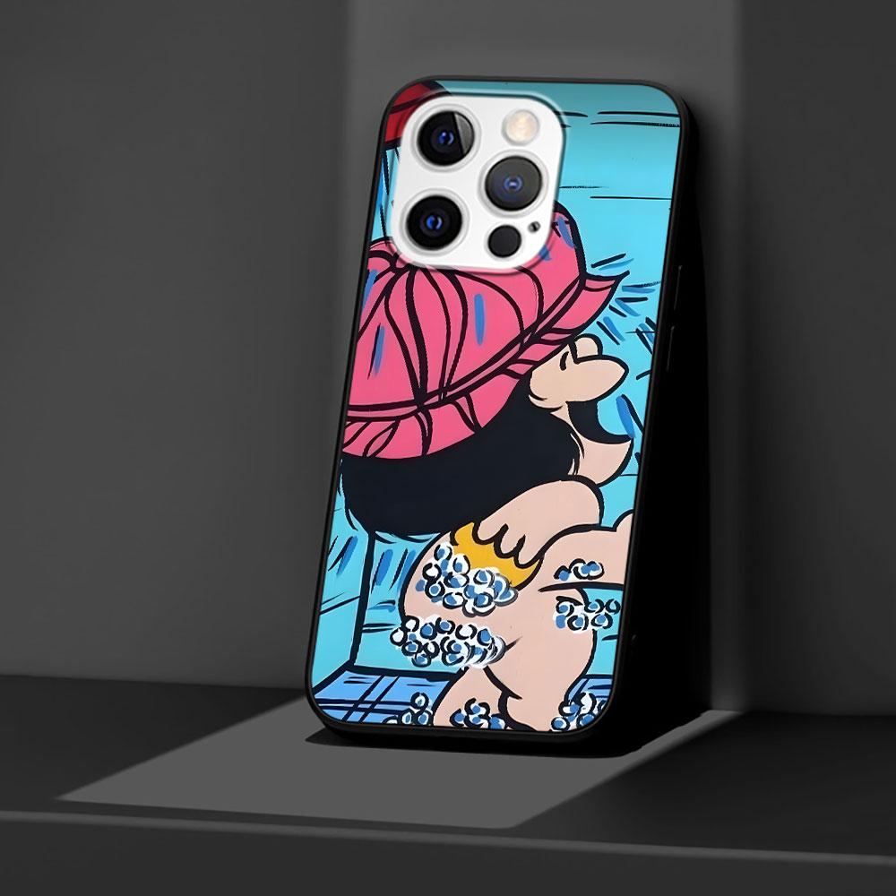 Мультяшный Милый Чехол Мафальда для Apple iPhone 14 11 7 SE 2020 8 X XS 13 12 Mini XR 15 Pro Max Силиконовый Черный Мягкий Чехол для Телефона