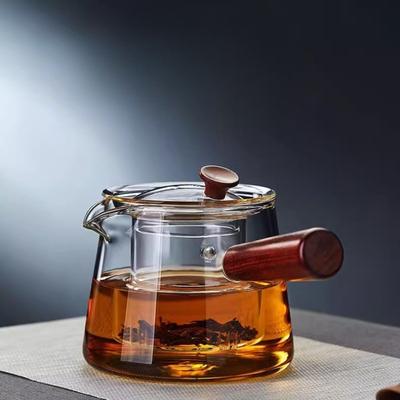 Чайник CMGF, Стеклянный чайник с боковой ручкой, Утолщенный термостойкий чайник-чайник с деревянной ручкой