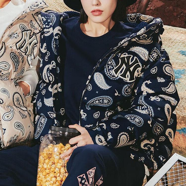 MLB FW22 Пуховая куртка с капюшоном на молнии и шнурке, с принтом кешью, короткая, унисекс, темно-синий 3ADJI0126-50NYD