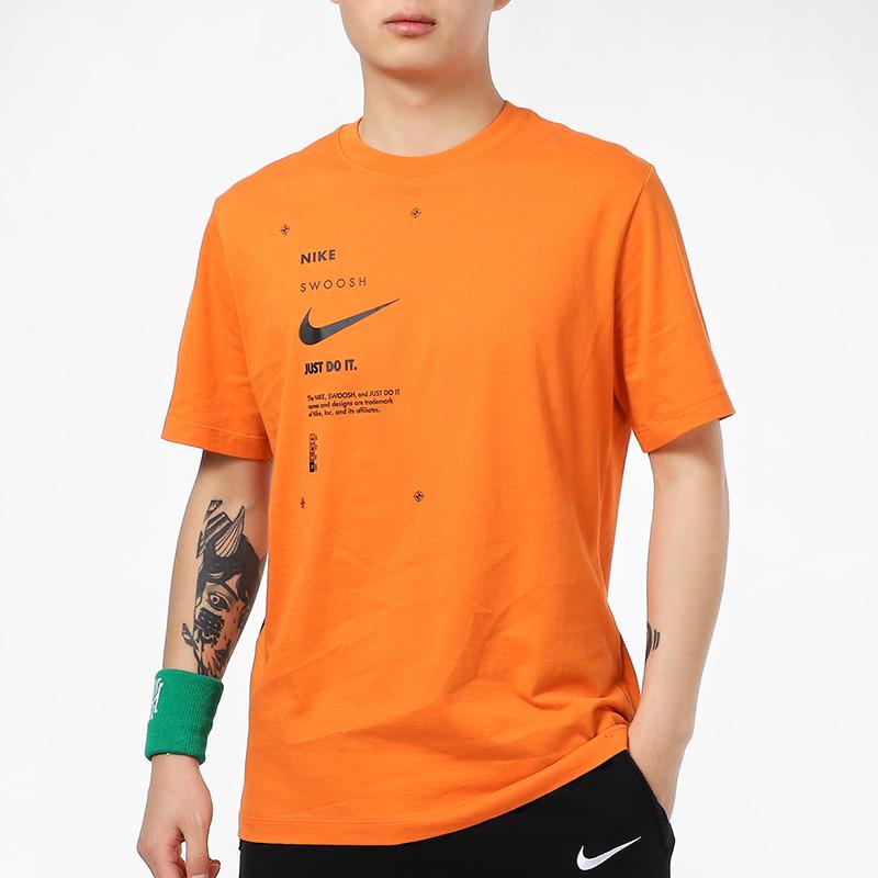 Nike Спортивная одежда Swoosh Club с принтом алфавита, футболка с круглым вырезом и короткими рукавами, мужские топы, оранжевый DJ5374-801