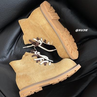 Кожаные ботинки мартин на платформе капибара женские 2025 осень новые в британском стиле ретро повседневные короткие ботинки ботинки цвета ревеня