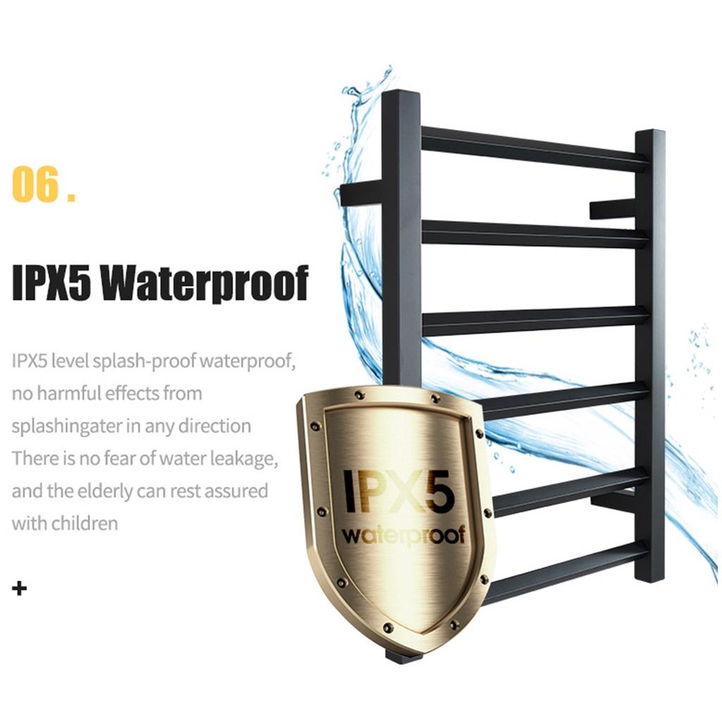 80 Вт водонепроницаемая электрическая вешалка для полотенец для ванной комнаты IPX5, 45 ° ~ 70 ℃, нержавеющая сталь 304, контроль температуры и времени, умный дом, полотенцесушитель