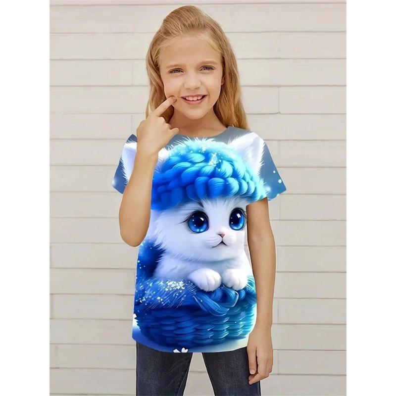 Футболка с коротким рукавом New Girl Garden Cats 3D Printing Trending New Tees For Kids Party Fun Daily T Shirt