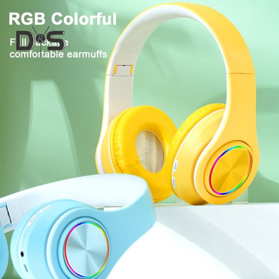 Wireless Headphones with RGB Breathing Light Stable Connection Low Latency Noise Reduction Deep Bass Bluetooth-compatible Over-Ear Headphones