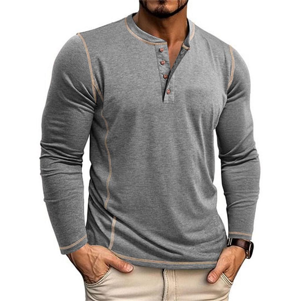 Мужская футболка-henley с длинным рукавом, повседневный топ