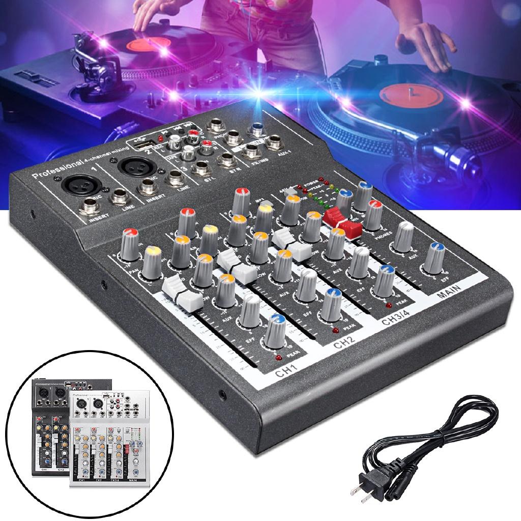 4-канальный микшер Мини Профессиональный Студийный Аудиомикшер для Живого Звука USB Микшерный Пульт DJ Сцена KTV черный/серебристый 48В 23.6*19.3см