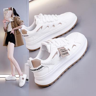 Женские кроссовки из искусственной кожи, весна-осень, на шнуровке, на платформе, обувь на плоской подошве, студенческие туфли на танкетке, женская спортивная обувь для бега на открытом воздухе 2025