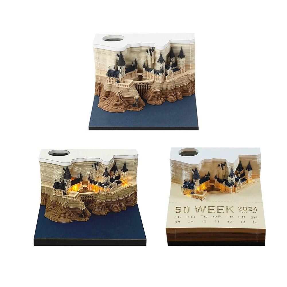 2024 3D Calendar Memo Pad,Led Time Piece Calendar,Creative Desk CalendarNotepad,Paper Carving Sticky Calendar,Craft Desktop Decoration Sculpture Gift