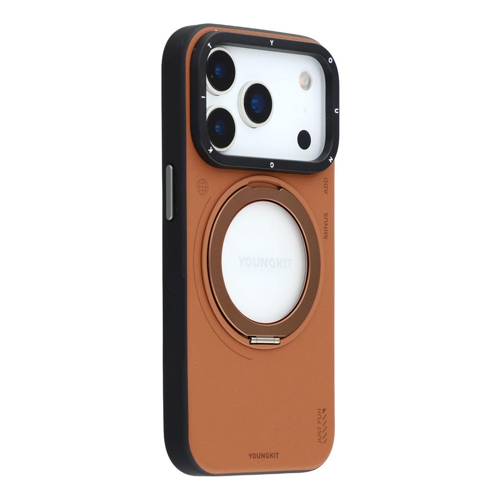 YOUNGKIT For iPhone 17 Pro Case Rotating Kickstand Shockproof TPU+PU Leather Phone Back Cover