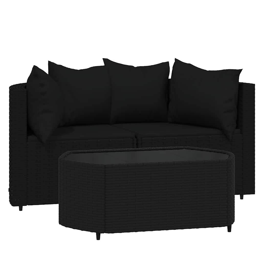 3 Piece Garden Lounge Set with Cushions Black Poly Rattan