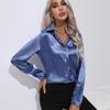 Women's Spring Autumn Top Solid Long Sleeve Lapel Blouse Loose Casual Ladies Office Satin Shirts