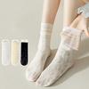 1 Pair Women Socks Hollow Lace Solid Color Mid-tube Thin Anti-slip High Elasticity Sweat-absorption Anti-shrink Daily Piled Socks