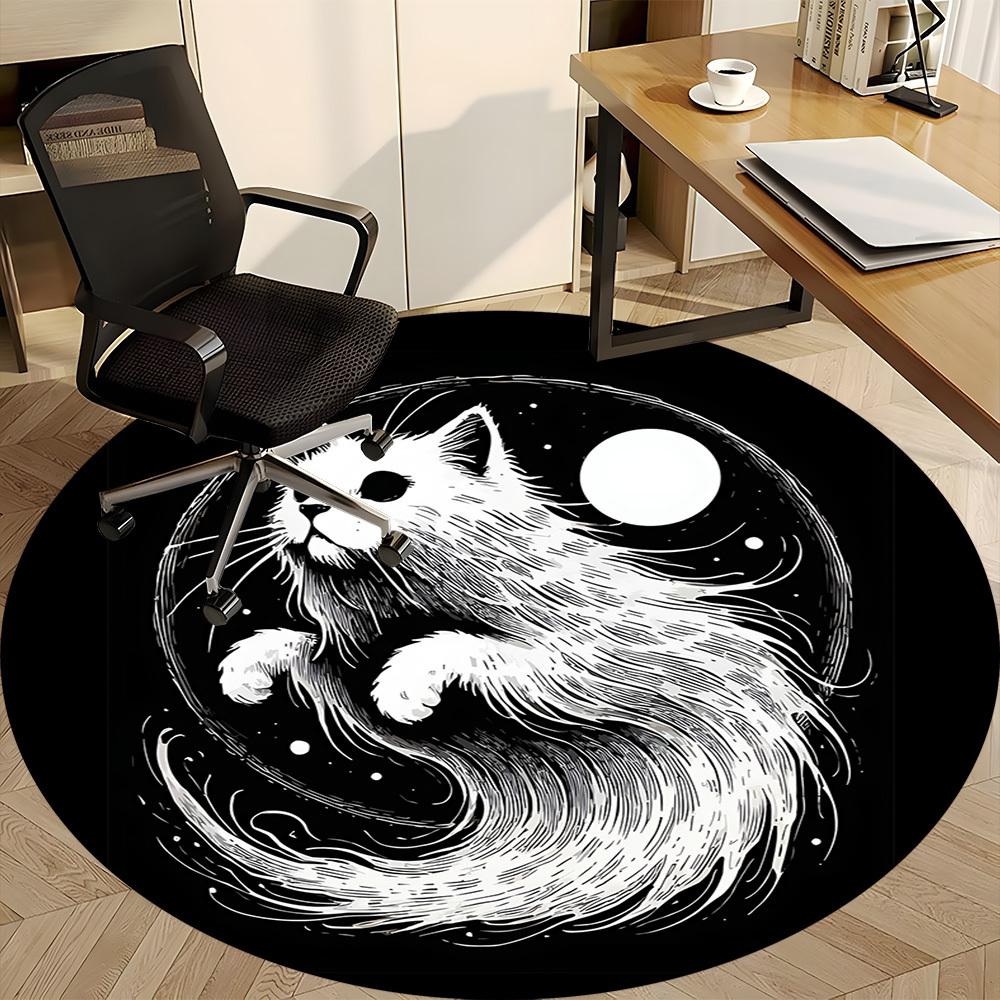1pc Yin Yang Cat Office Round Area Rug, Under Office Chairs Bedroom Living Room Home Decor, Room Deco, Available in Various Sizes 137