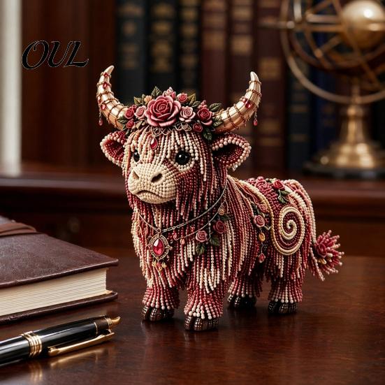 Bead Art Project Highland Cow Kit, Mythical DIY Craft Tiny Decorative 3D Beaded Animal, for Adults Teens Handmade Gift Ornament Kit