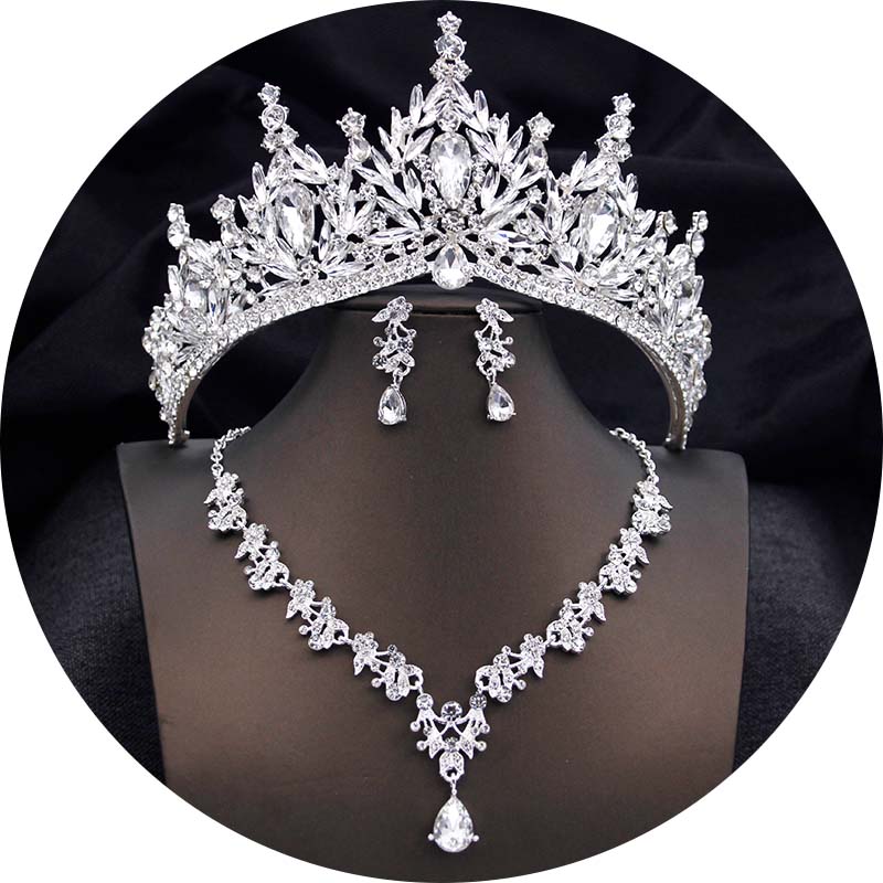 Luxury Tiaras and Crowns Bridal Jewelry Sets for Women Prom Wedding Crown With Choker Necklace Earrings Costume Accessories