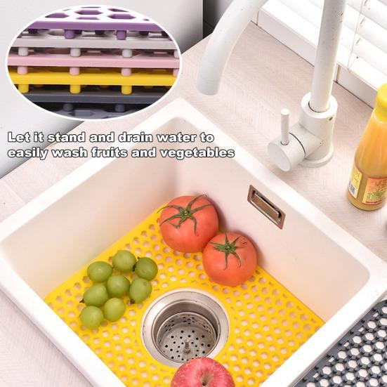Silicone Sink Mat with Center Drain Heat-Resistant Flexible Non-Slip Design Easy To Clean