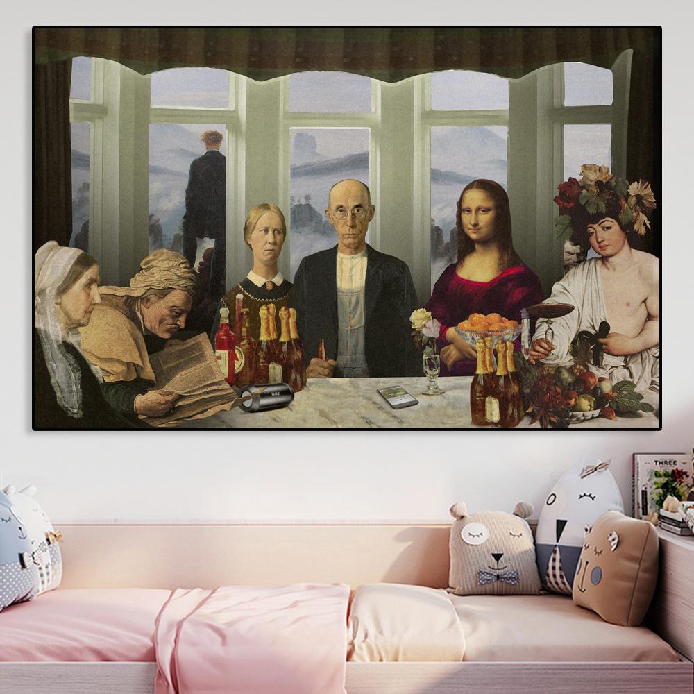 Vintage Portrait Poster American Gothic Art Print Canvas Painting Funny Design Wall Art Abstract Pictures for Gallery Home Decor