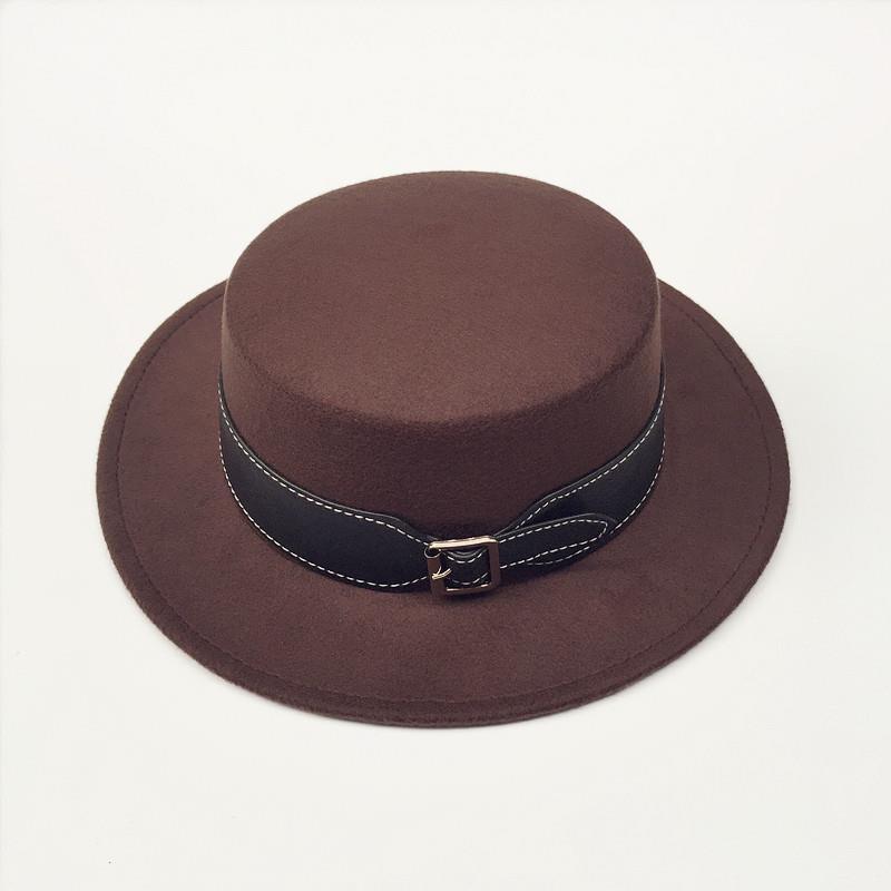 Autumn and winter woolen hat women's European, American and British retro wide-brimmed flat-top top top hat socialite fashion casual felt hat