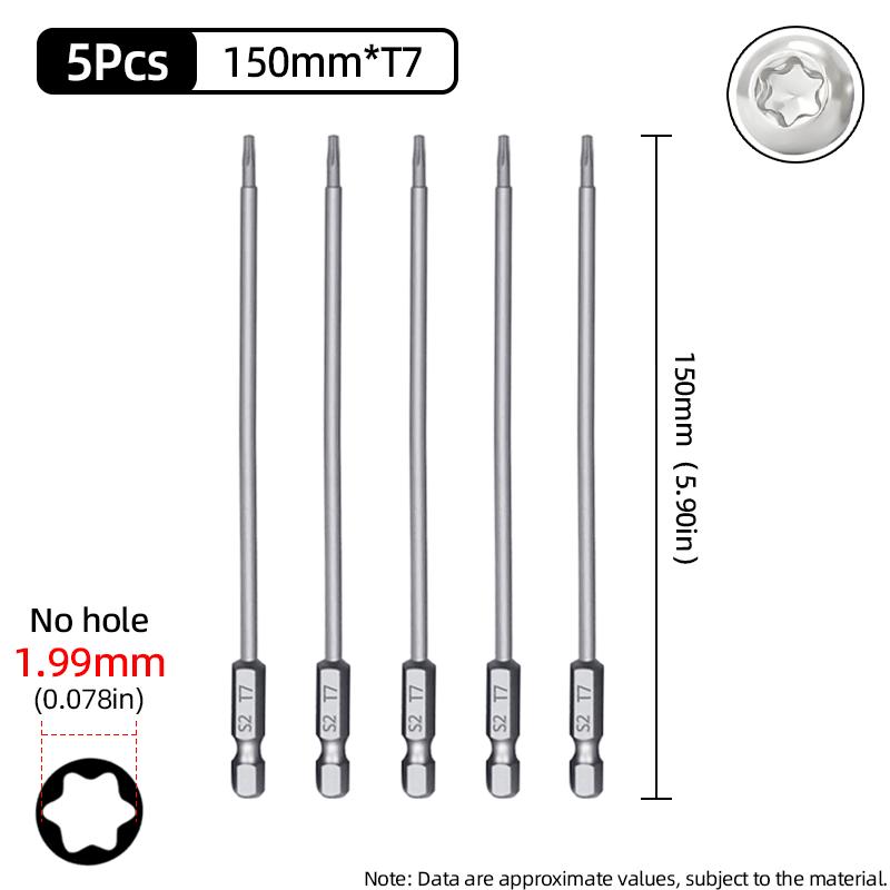 Magnetic Torx Screwdriver Bit 150mm T6-T40 1/4" Hex Shank Hollow Plum Blossom Hole Security Bits S2 Steel Electric Hand Tools